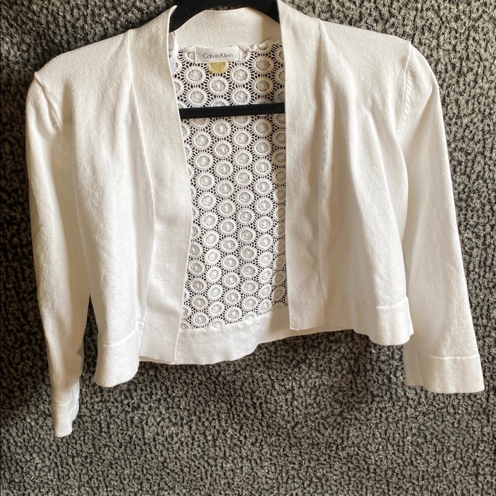Calvin Klein White Cropped Open-Front sweater with Lace Back - Picture 1 of 8